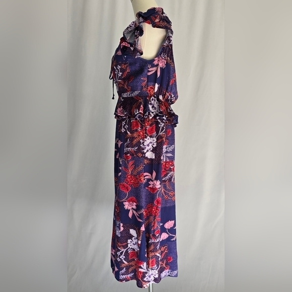 Sofia Vergara Purple Floral Midi Dress Ruffle Shoulder Sweetheart Neckline Sz. S - Picture 6 of 11